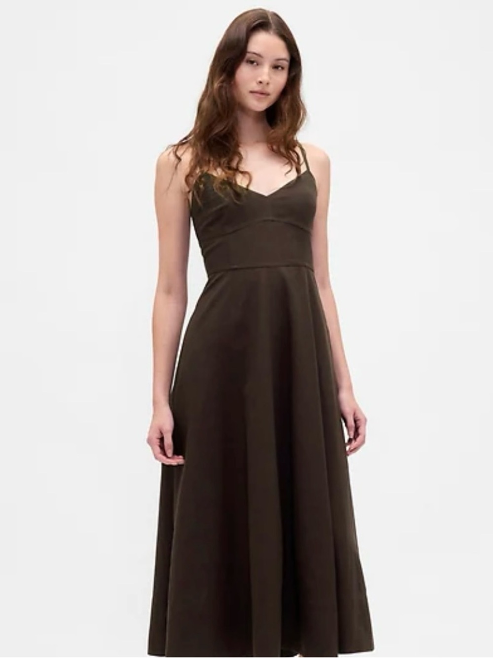 GAP Linen-Blend Seamed Corset Midi Dress